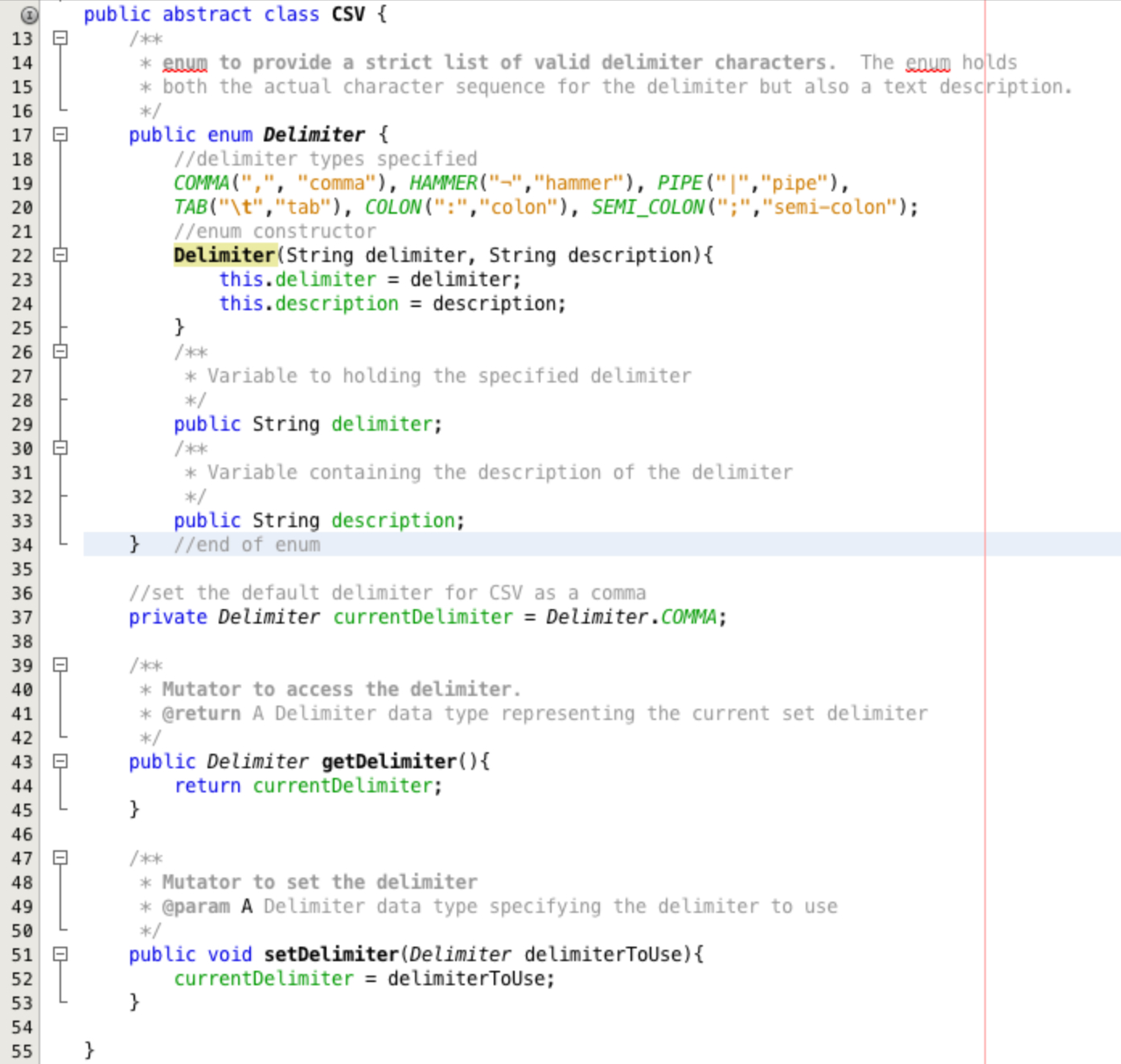 Declaration of an enum to specify the delimiter list