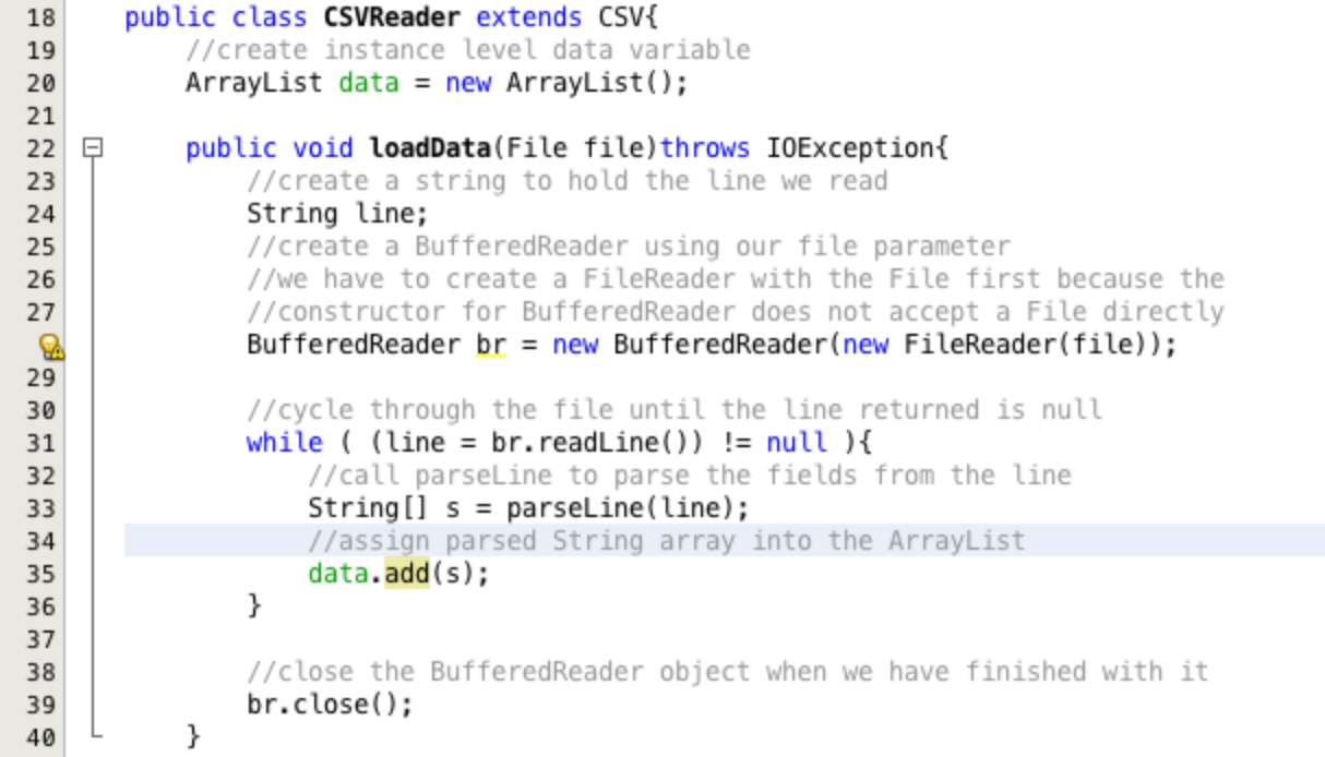 Creating the ArrayList data