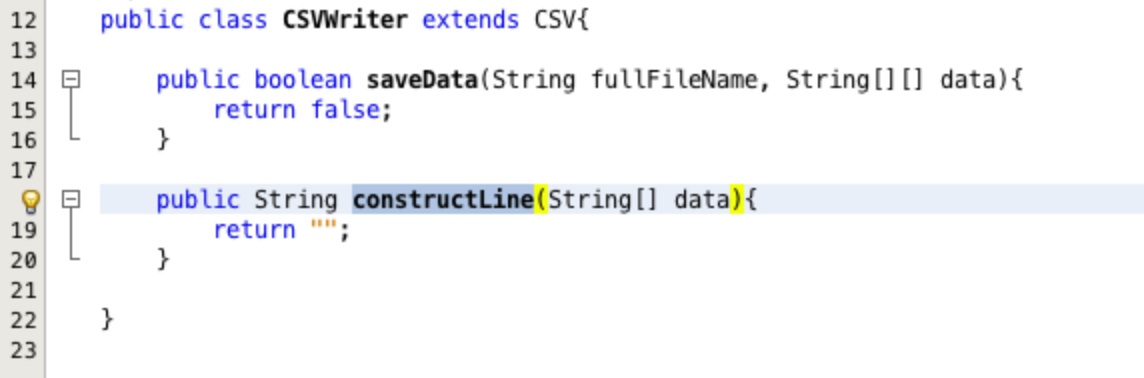 CSVWriter with method structure with no compile errors.