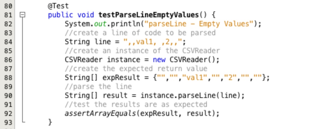 Test for parseLine looking for empty values created