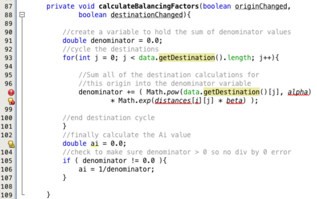 Fixing destinations in the balancing factor method