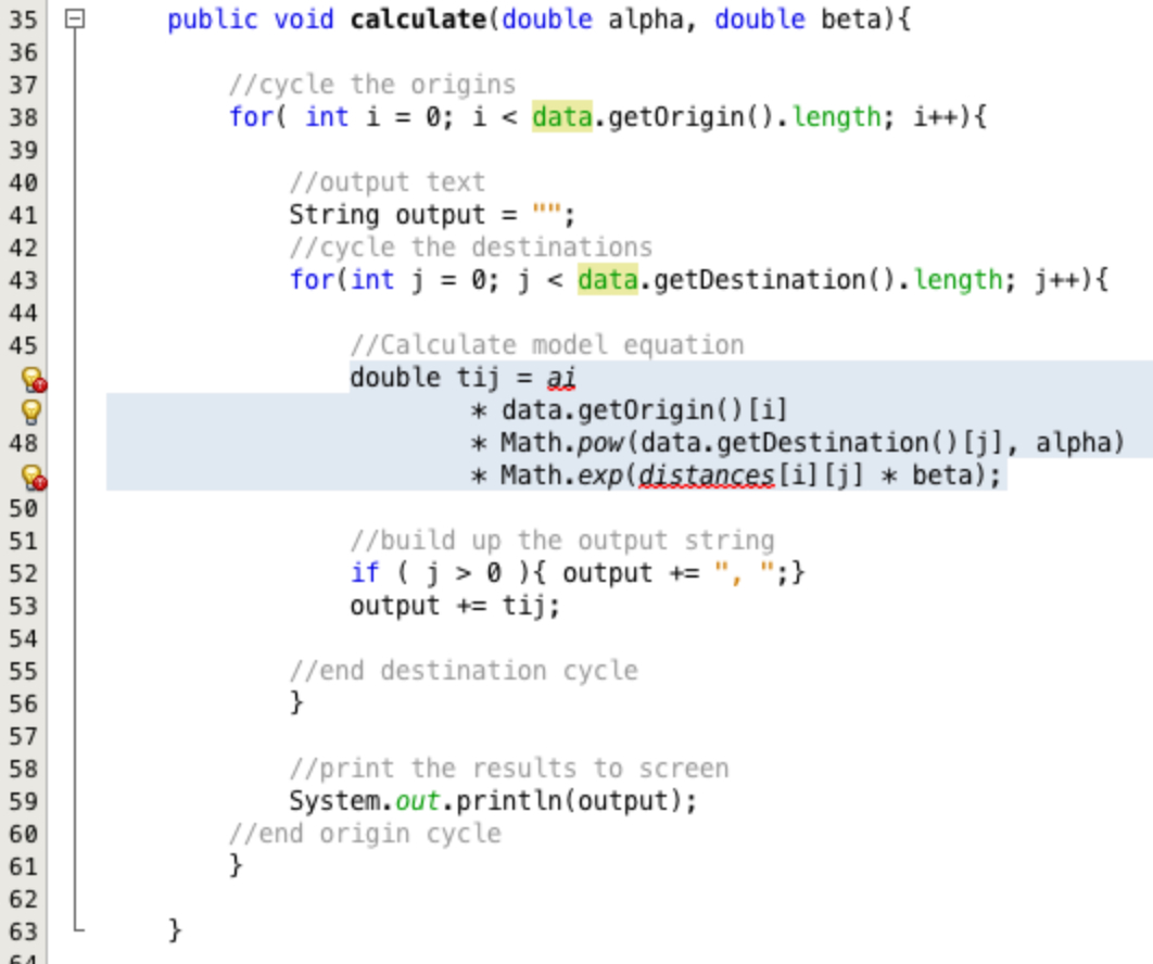 Accessing the origin and destination values.