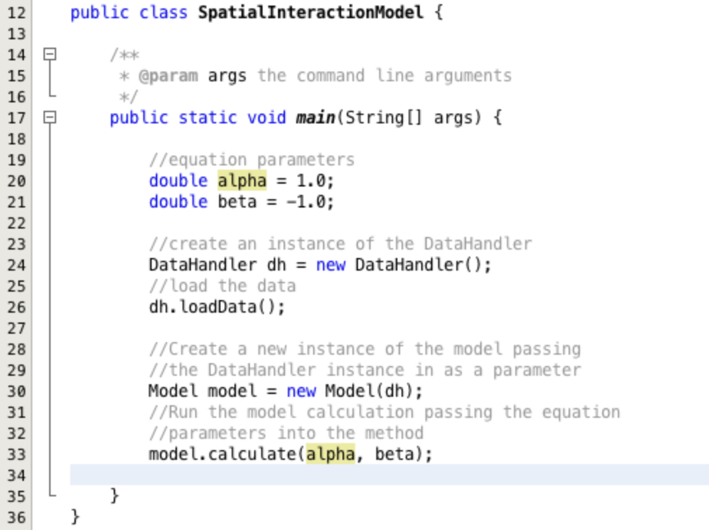 Code in the main method to run the model