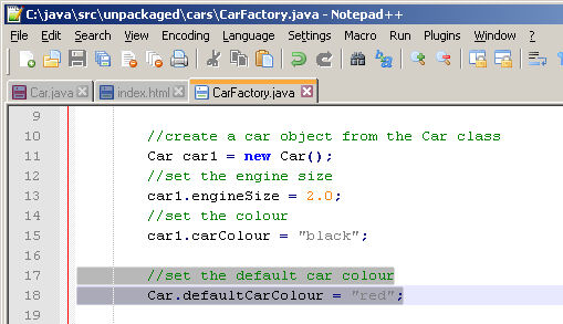 CarFactory using the class reference to adjust the default