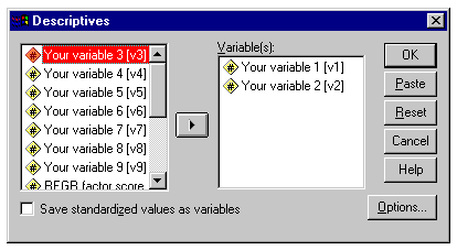 Screenshot of dialog box: Analyse > Descriptive Statistics > Descriptives