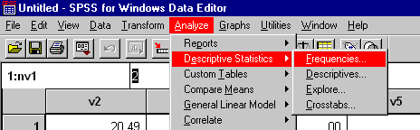 Screenshot of menu item: Analyze > Descriptive Statistics > Frequencies...