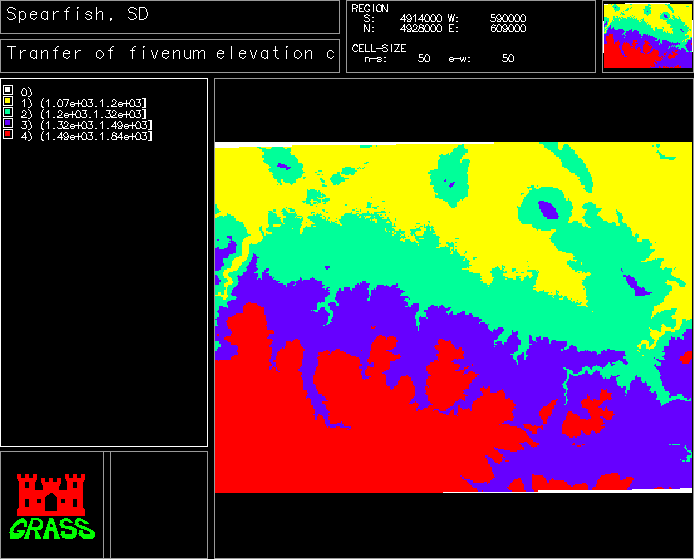 GRASS display of R reclassed elevation